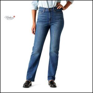 High-Rise Straight Leg Pull-On Jeans with Tummy Panel